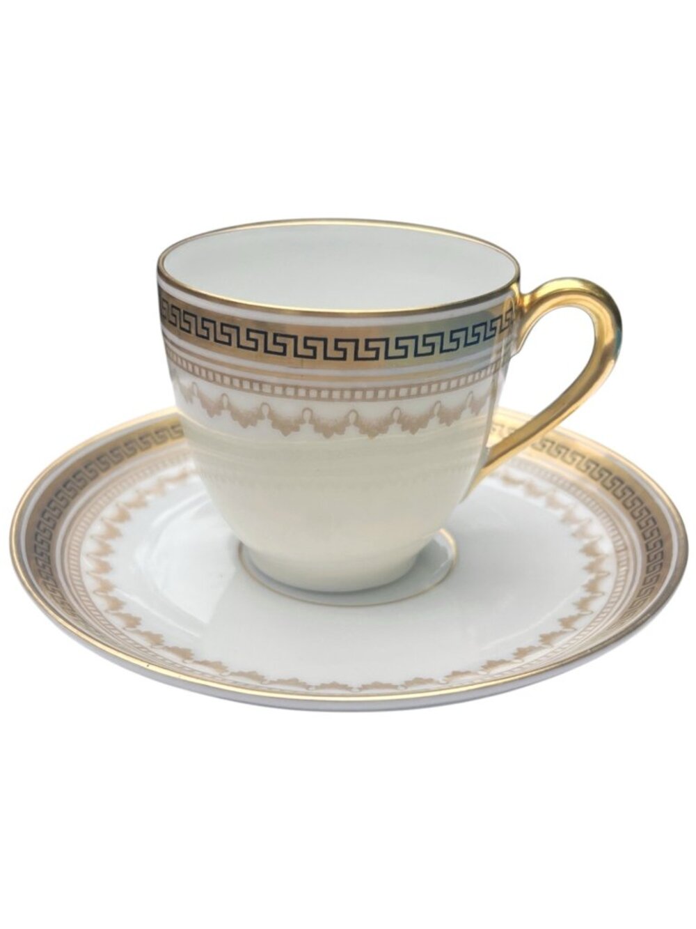 Vintage Gilt Porcelain Tea Cup & Saucer Set Gold Greek Key Design Fine China